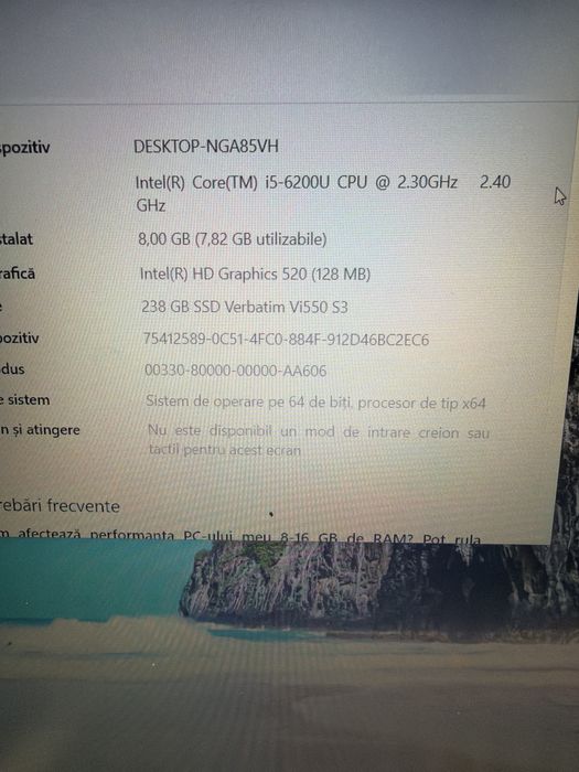 Laptop Acer i5 6gen 8g 256g ssd 15 inch FHD