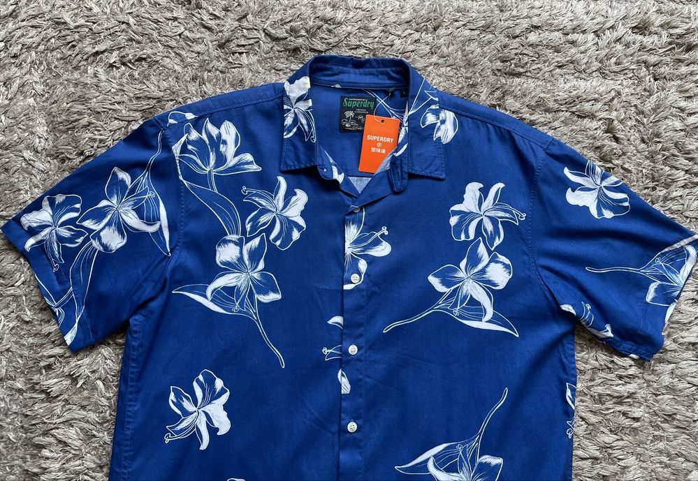 Camasa Superdry Hawaiian/inflorata/flori albastru