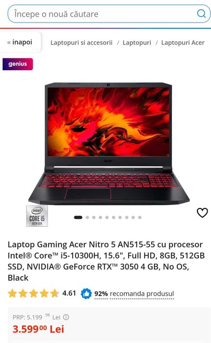 Laptop Nitro 5 an515-55-522S - nou, in cutia originala