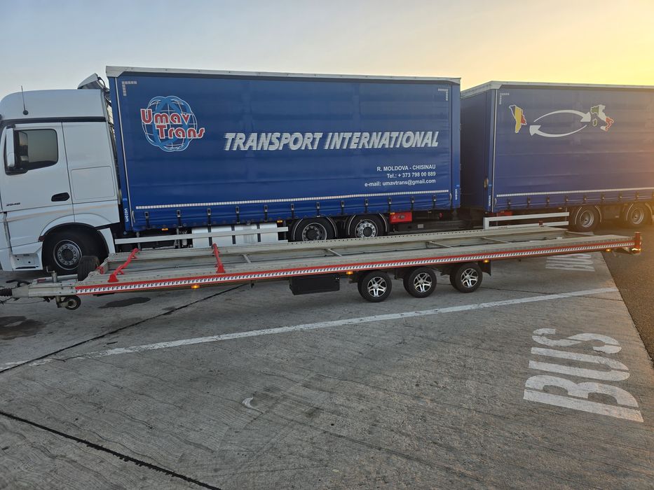 FITZEL DUO TRIDEM 3.5t Platforma Dubla 2 masini 3 axe Remorca Aluminiu