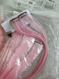 Светло розови кичури коса Екстеншъни  10 бр. с клипсове 55см.