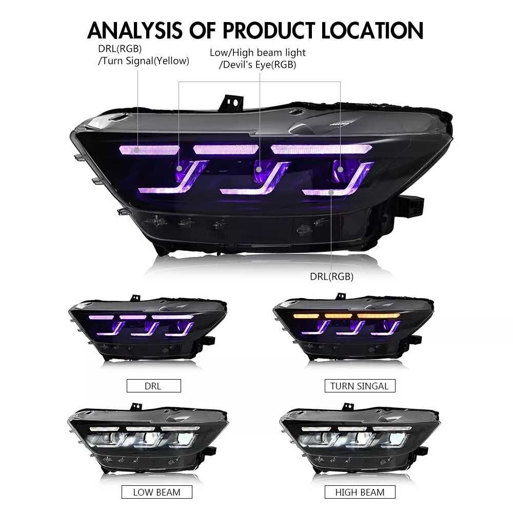 RGB LED фарове за Ford Mustang Комплект предни фарове