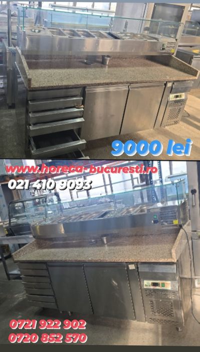 Masa frigo 2 usi sticla cu vitrina GN SH / Masa frigo granitPizza2usi/