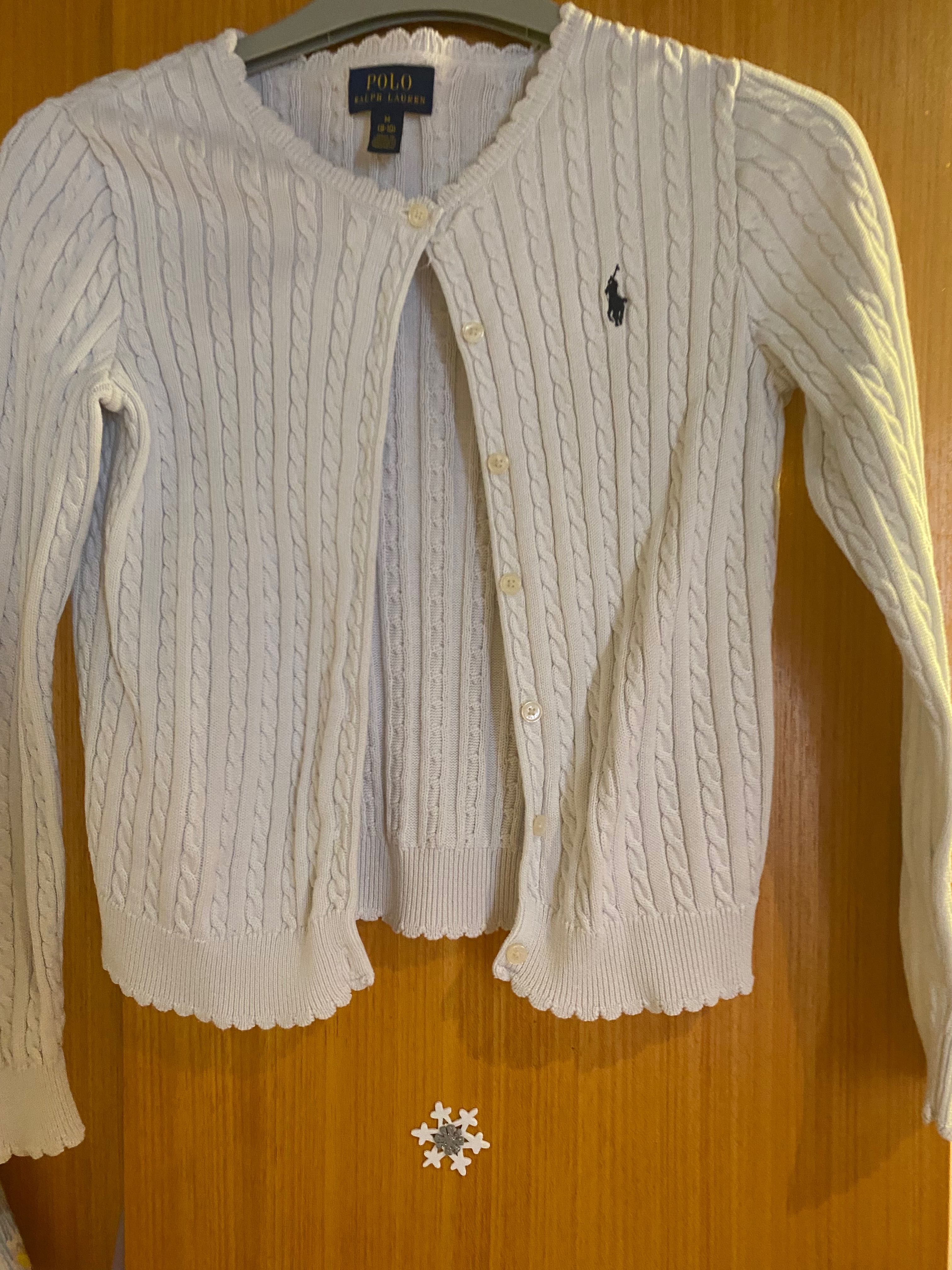 Pulover Polo Ralph Lauren, bumbac, alb, fete, nasturi, 8-10 ani