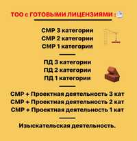 Продам ТОО с ЛИЦЕНЗИЯМИ , СМР 2 Проектная 2