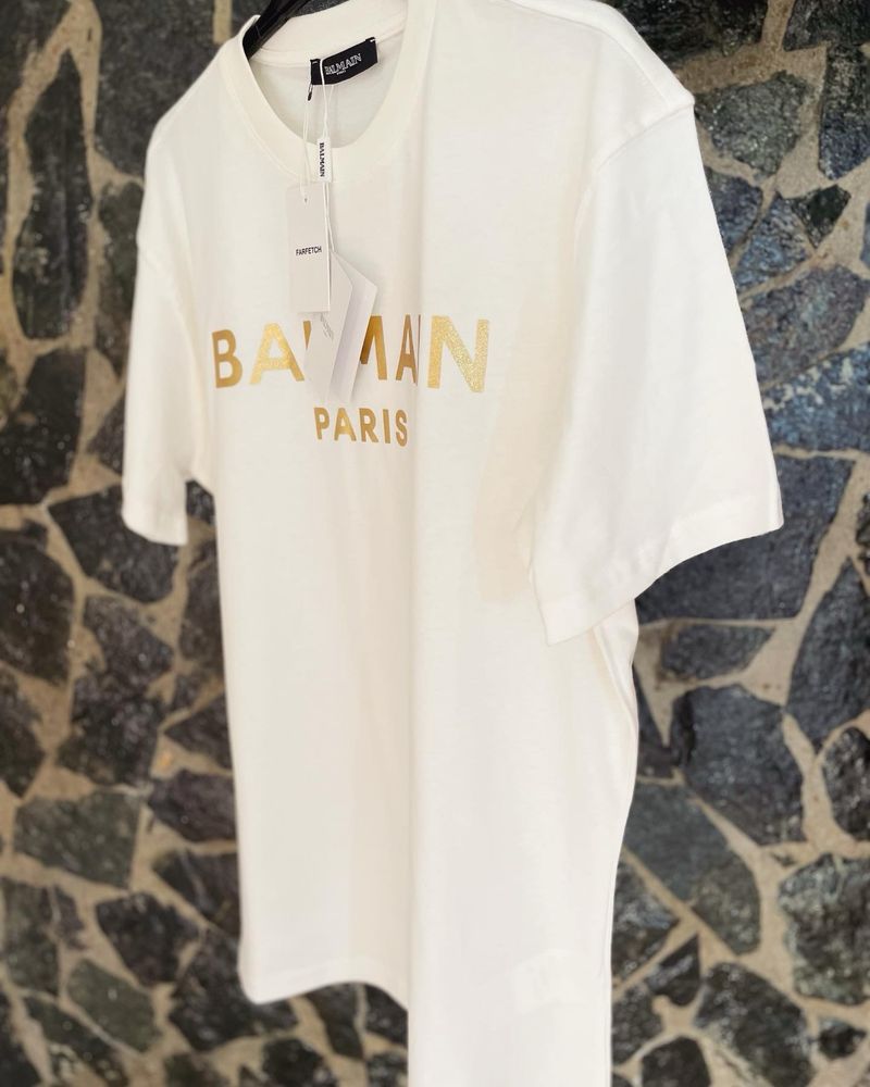 Tricou BALMAIN cu imprimeu auriu