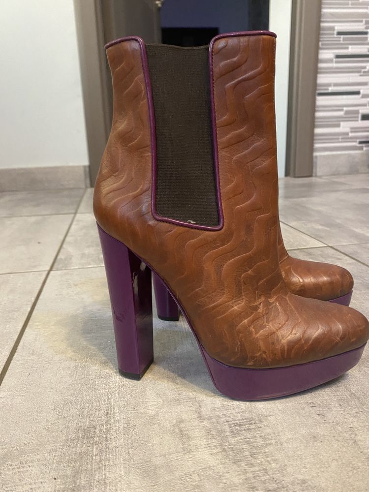 botine piele maro femei missoni