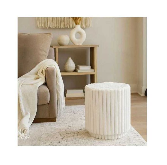 Табуретка пуф, бяла, 43см