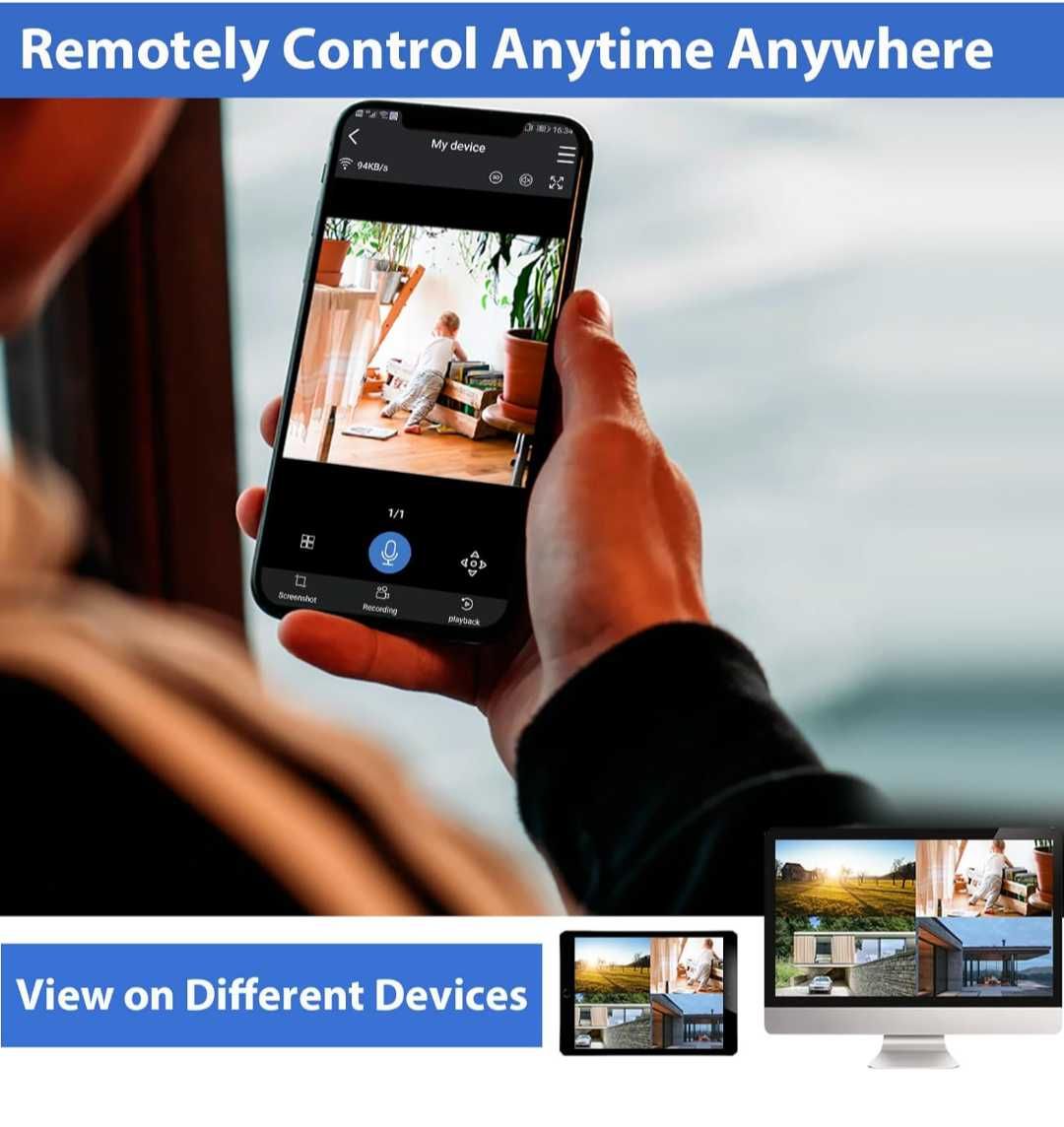 Hiseeu 5MP PTZ система IP66 4 бр.WiFi камери,1TB твърд диск,4K10CH NVR