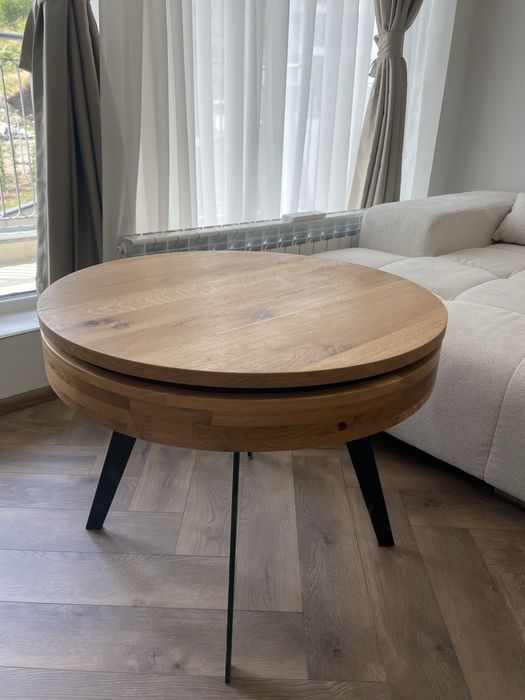 Масивна Дървена кръгла маса с въртящ механизъм