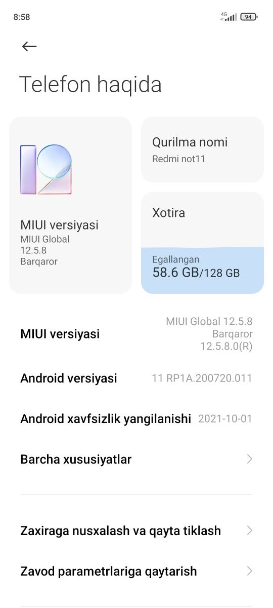 Redmi note 11 4 ga 128