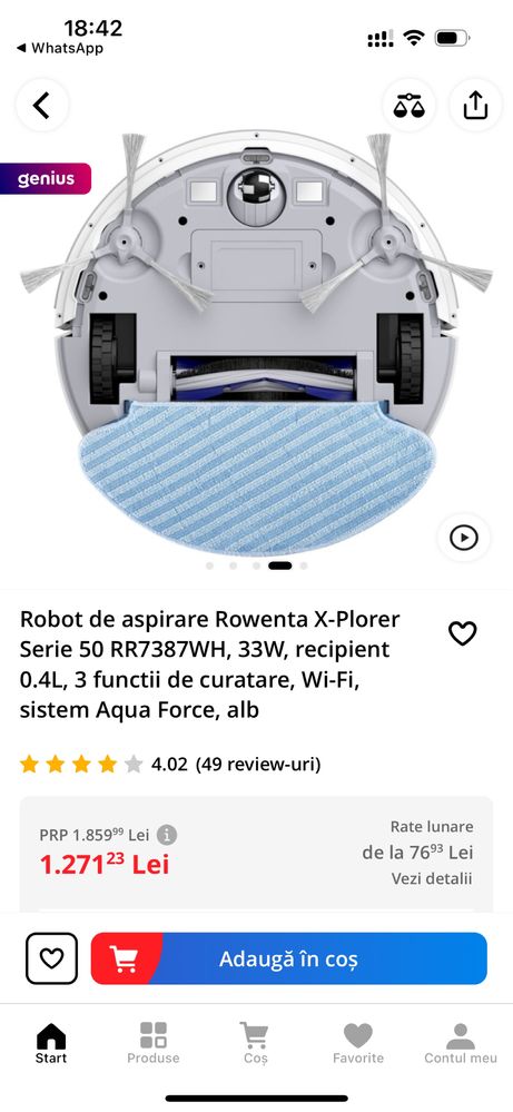 Robot de aspirare Rowenta X-Plorer Serie 50De vanzare