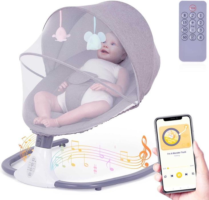 Бебешки стол-люлка с дистанционно управление, 5 скорости, 4 таймера