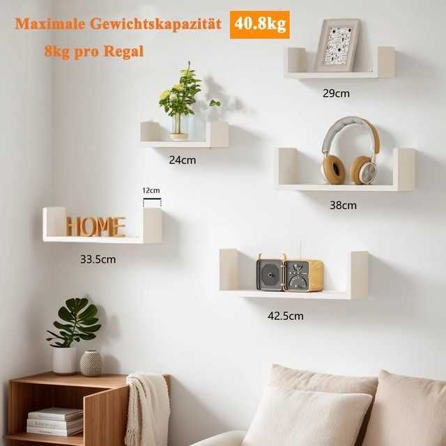 Set 5 rafturi lemn albe