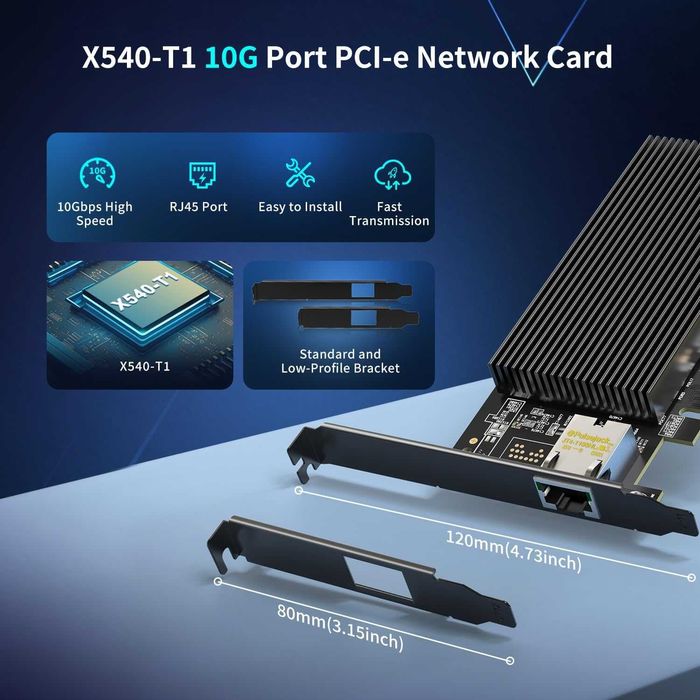 Placă rețea PCI-e Base-T 10Gb,controler Intel X540-T1,Ethernet NICGIGA