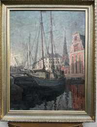Superba pictura manuala pe panza-Peisaj maritim-Olanda