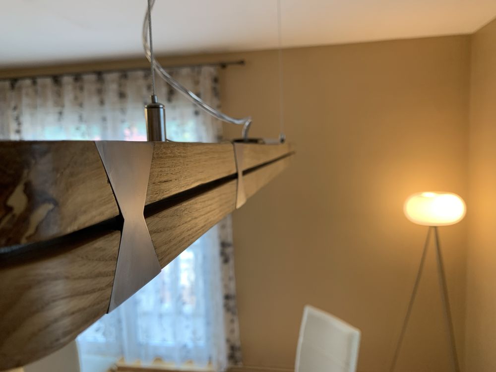 Lampa LED din lemn, inox si aluminiu