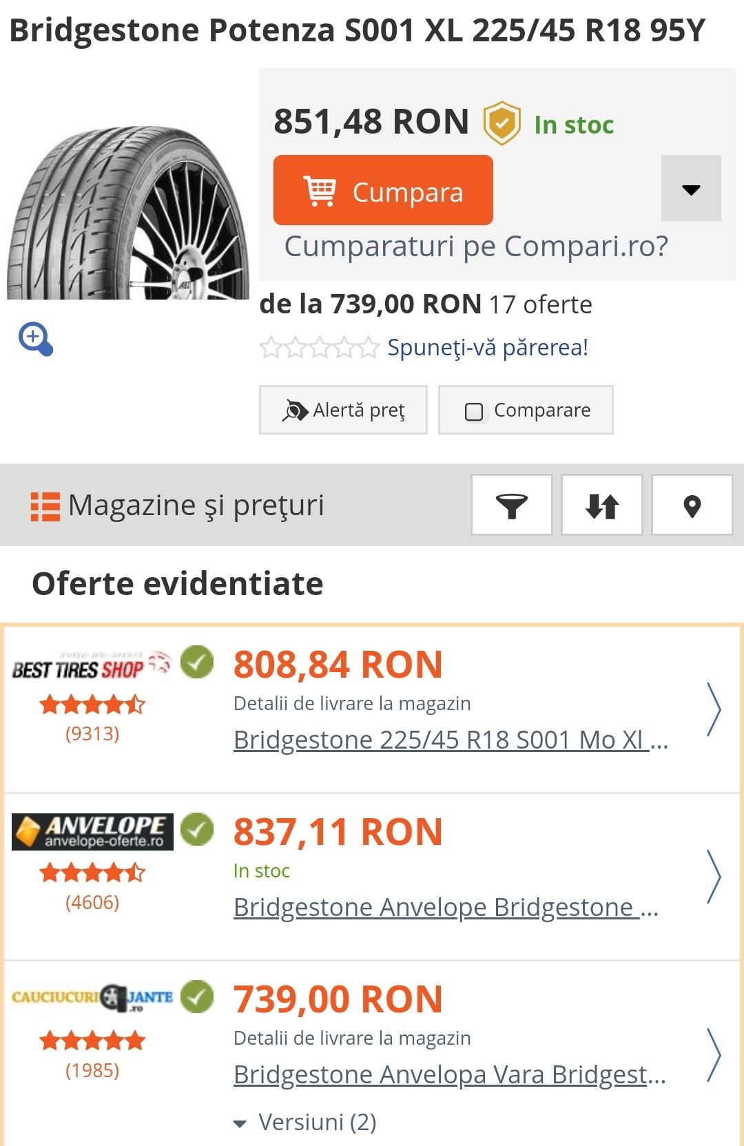 Anvelope vara 225 45 18 Bridgestone Potenza S001 mercedes