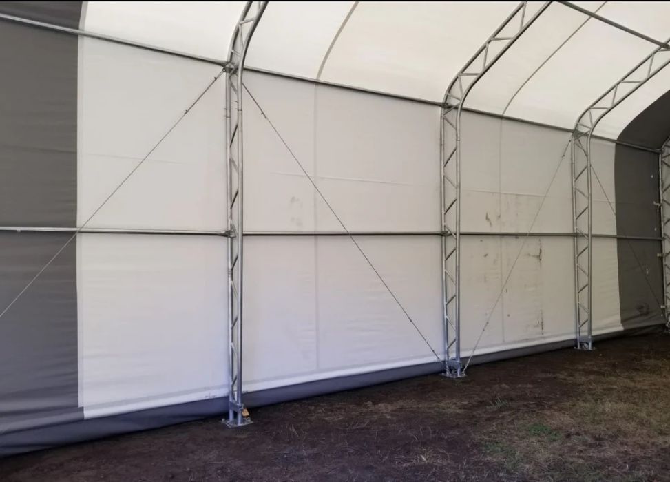 Cort depozitare industrial 10x24,4x5,2m, tip casă, Alb/Gri