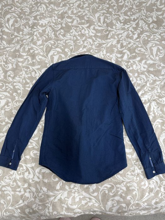 Camasa Zara Men, albastru inchis, marime S, slim fit, material gros,