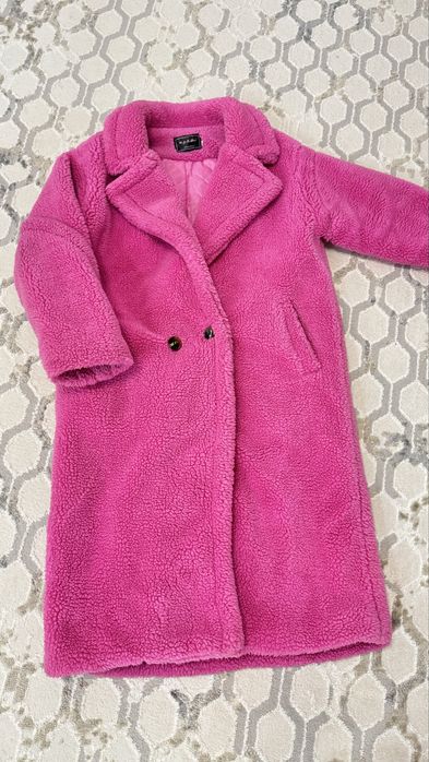 Шуба тедди искуственная экомех фуксия,плащ фуксия