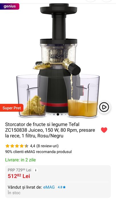 Storcator fructe si legume prin presare la rece Tefal