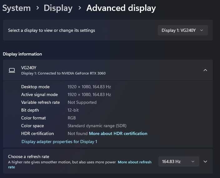 Monitor VG240Y 23,8 inch, 1 ms 165Hz 4k