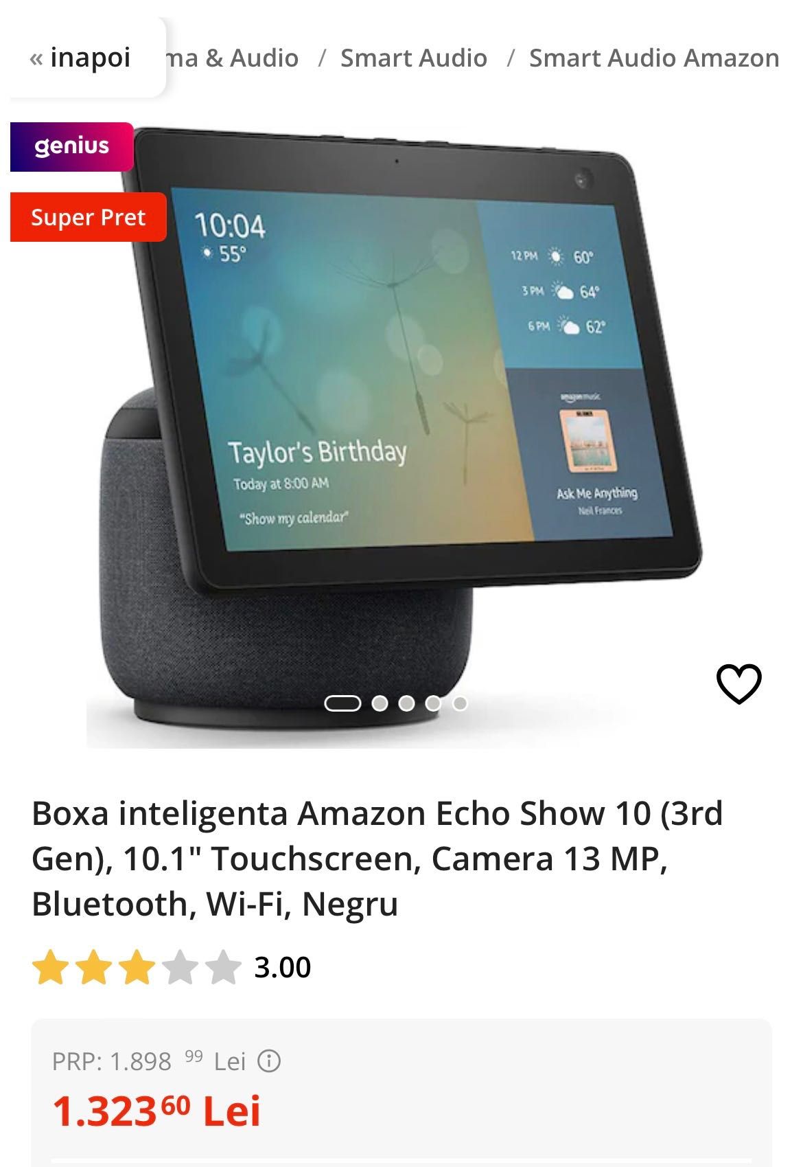 Boxa Inteligenta ALEXA Echo 10 GEN 3