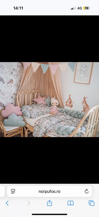 Protectie laterala patut impletita din catifea verde eucalipt 200 cm