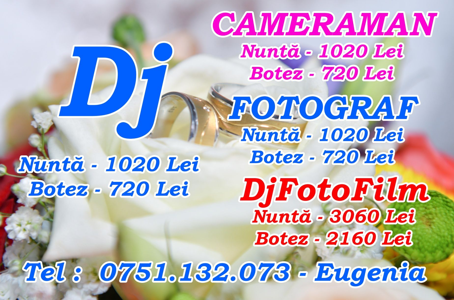 DJ nunta 1020 RON cameraman botez fotograf cununie firma fotovideo mot