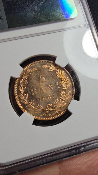 Moneda 5 bani 1867 MS65 PL top pop