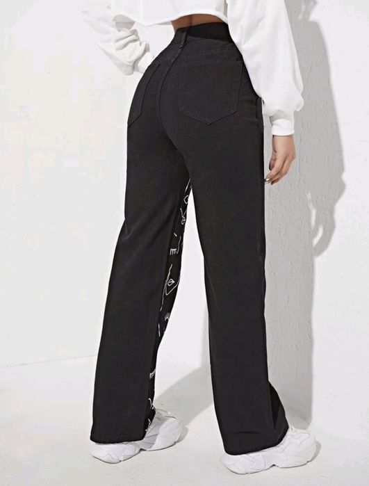 Черни дамски дънки с интересен десен