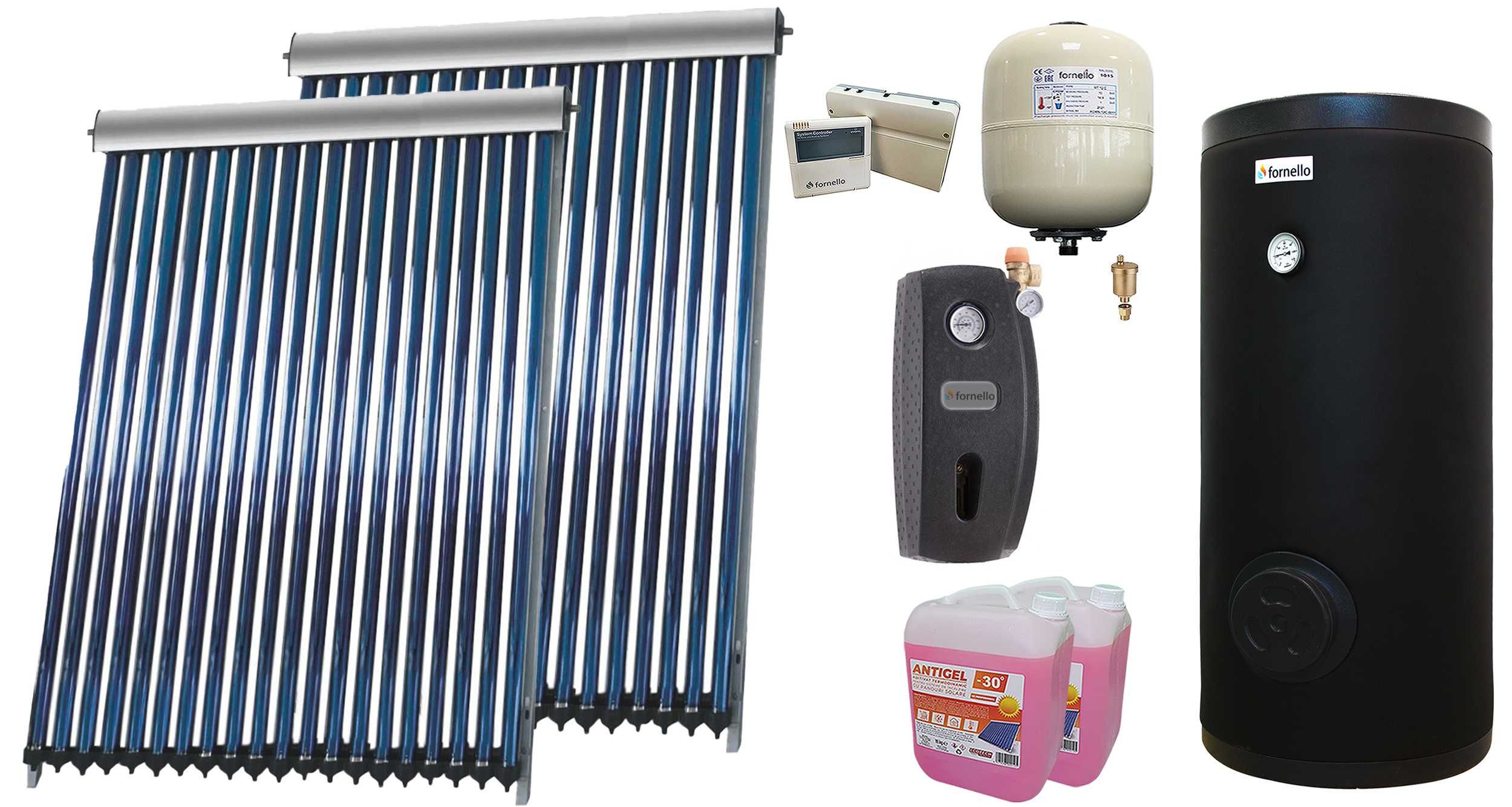 Sistem solar 2x Panou Sunsystem VTC 20 tuburi, Boiler Fornello 300 l