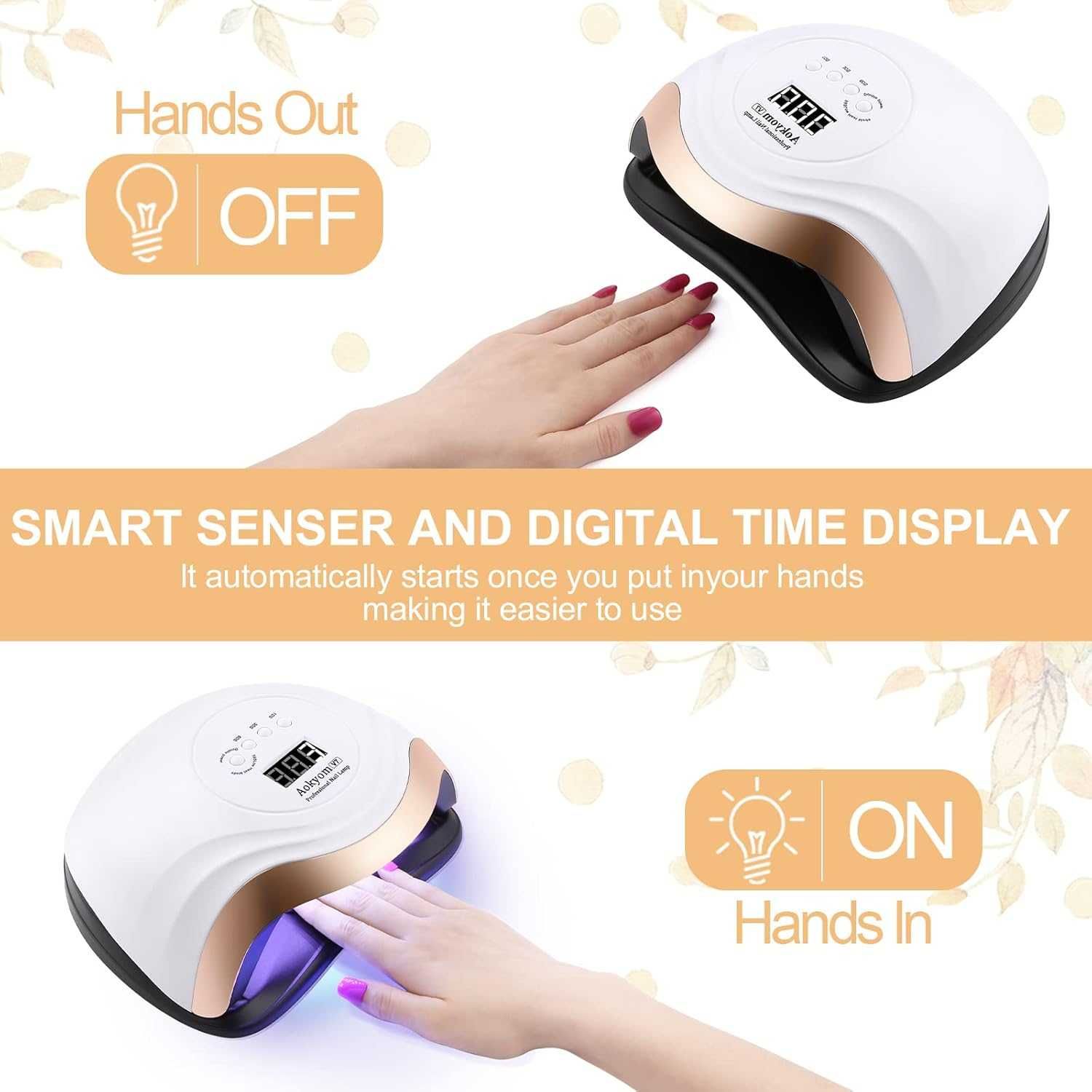 UV LED лампа за маникюр Aokyom, бързосъхнещи 4 таймера 10s/30s/60s/99s