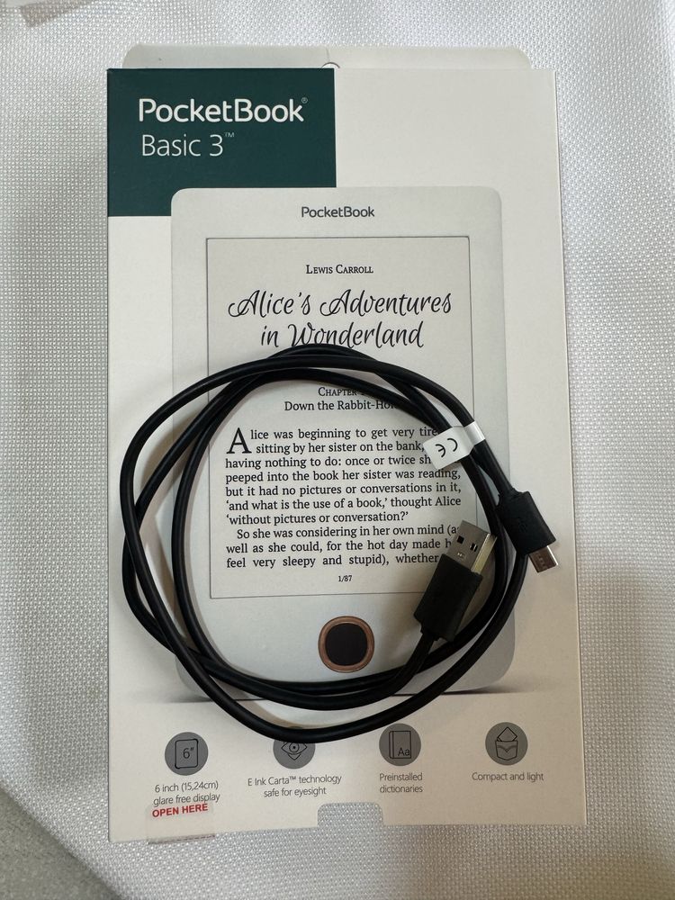PocketBook Basic 3 (модел 614W) – Черен + оригинална кожена калъфка