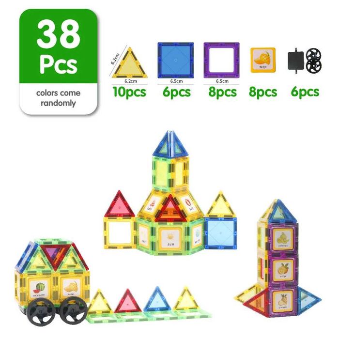 JUCARII Set Constructie Magnetic Tiles 3D - piese magnetice colorate