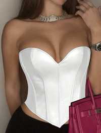 Top alb corset piele ecologica deosebit
