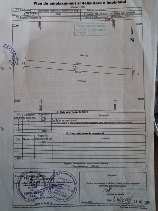 Teren de 5000 mp cu Deschidere la Lac în Comuna Corbu, Jud. Constanța