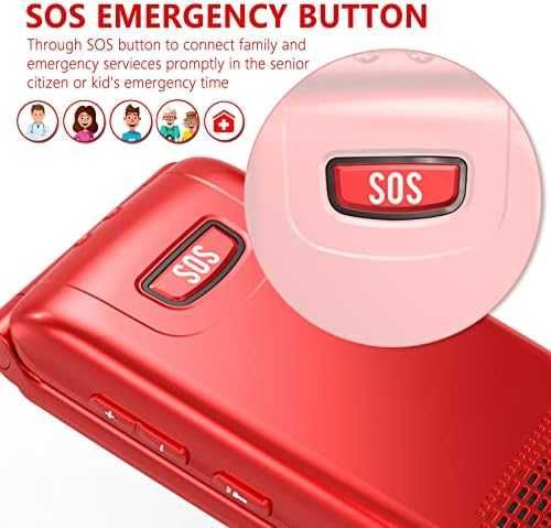 Нов флип Телефон за възрастни с големи бутони, 1000mAh, SOS, FM радио