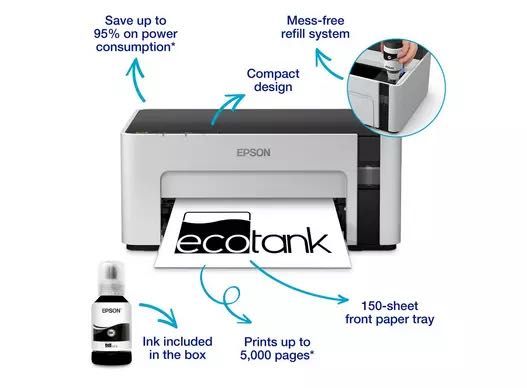 Imprimanta inkjet Epson M1100, sistem CISS, USB, monocrom, format A4