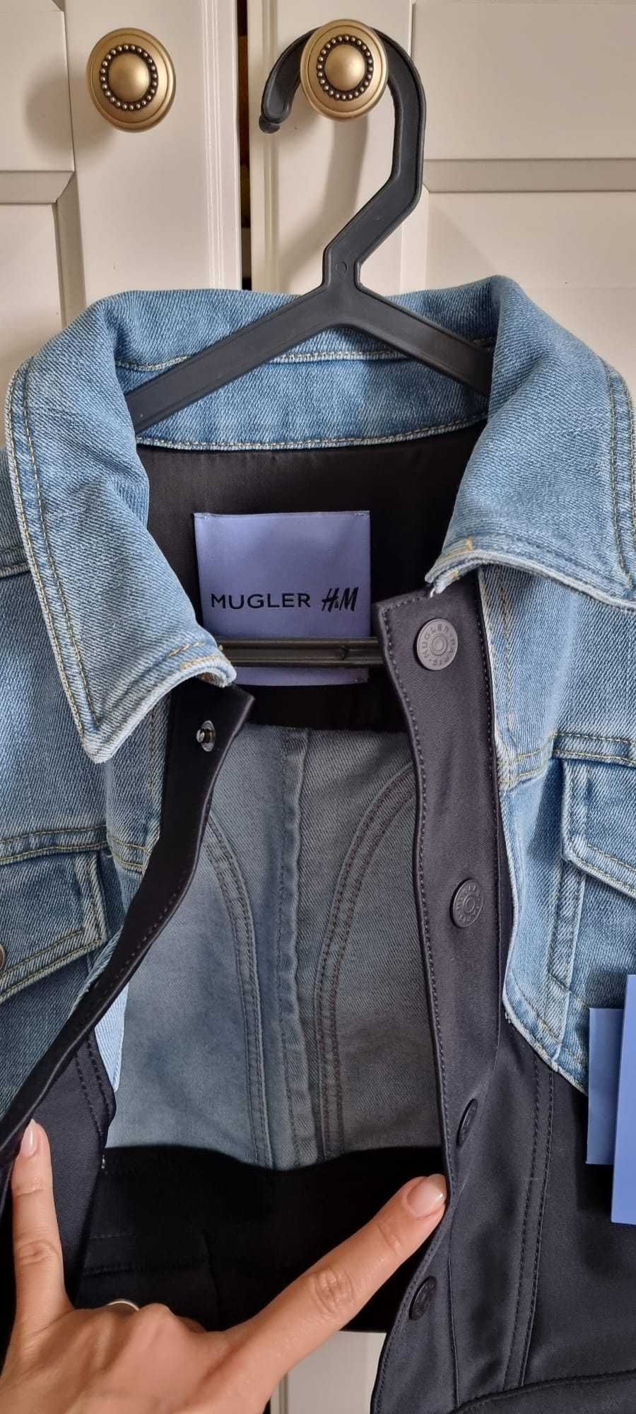 Mugler & H&M Crop Jacket denim/negru. Noua, cu eticheta. Marimea S