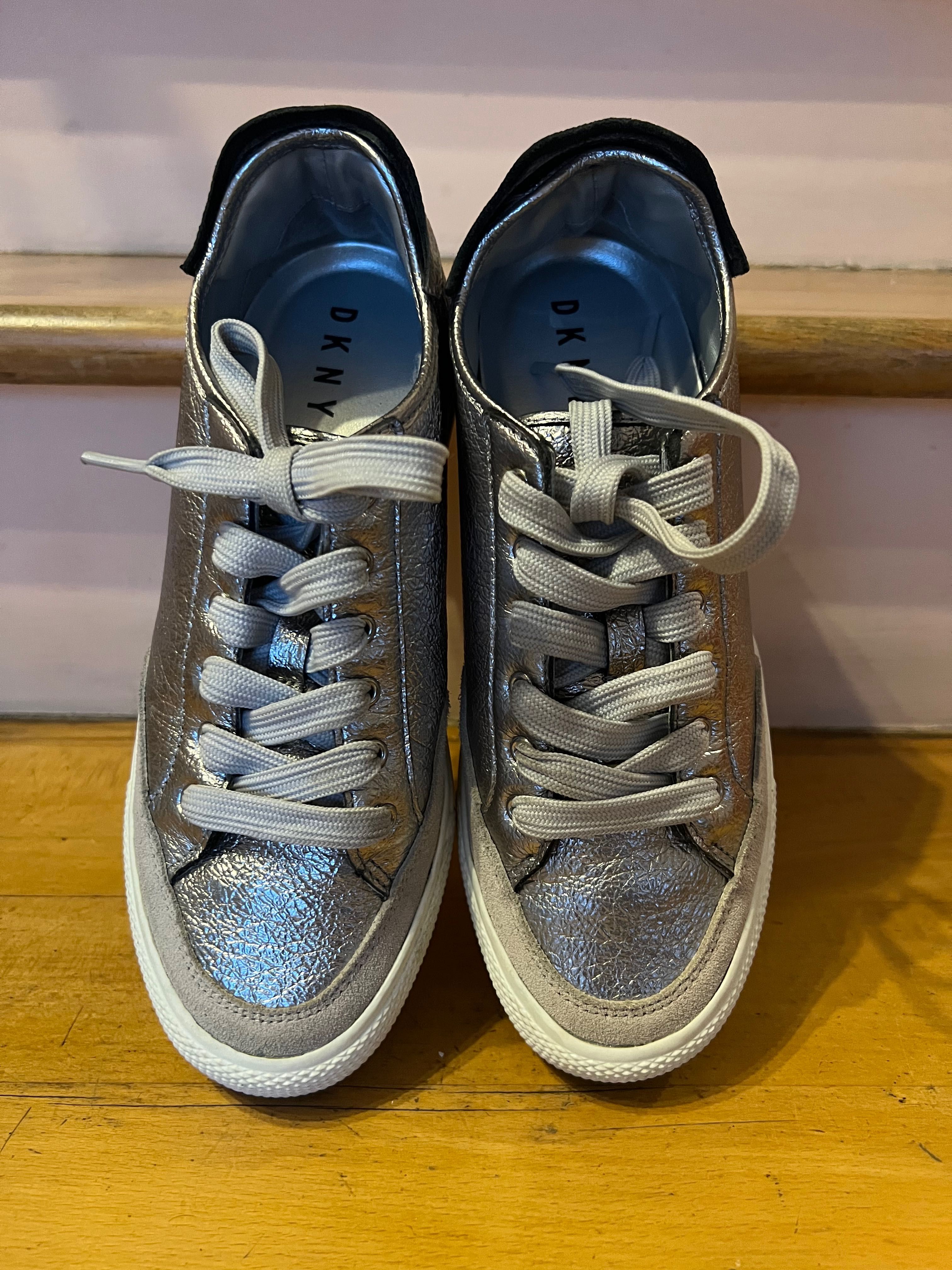 DKNY Metallic Silver & White Platform Logo