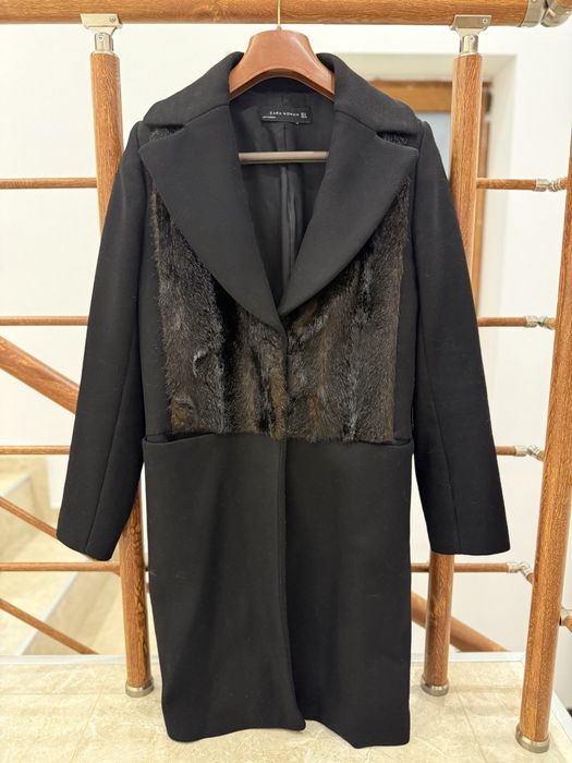 ZARA палто естествена кожа с косъм