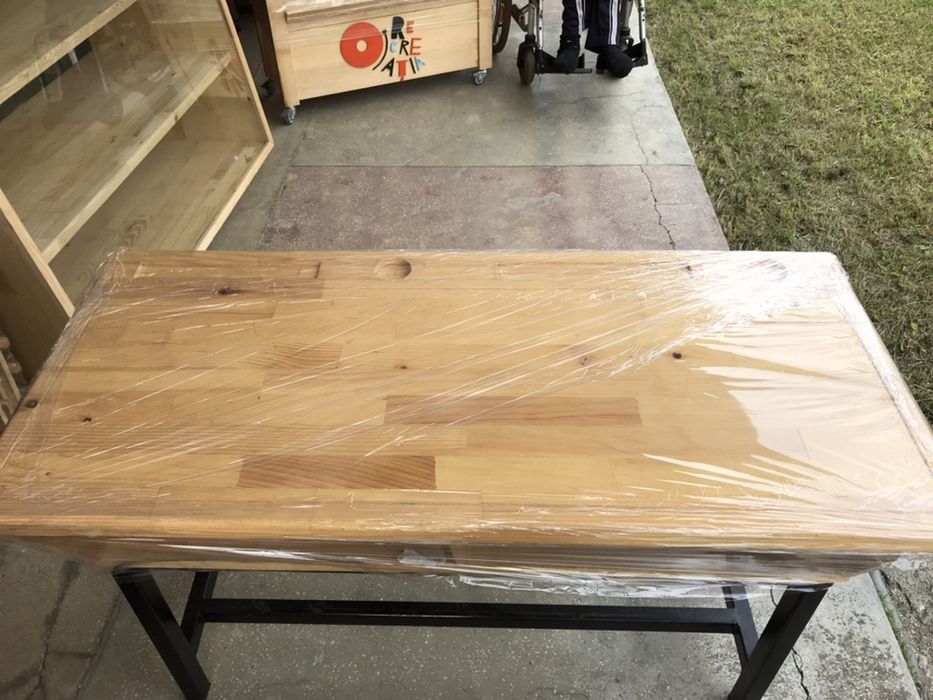 Birou / Masa banca scoala anii 90’ lemn masiv brad