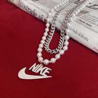 Nike Гердан Найк Necklace Колие с Перли и Метален Кубински Синджир