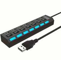 Hub usb 2.0 cu 7 porturi usb on/off adaptor, negru splitter