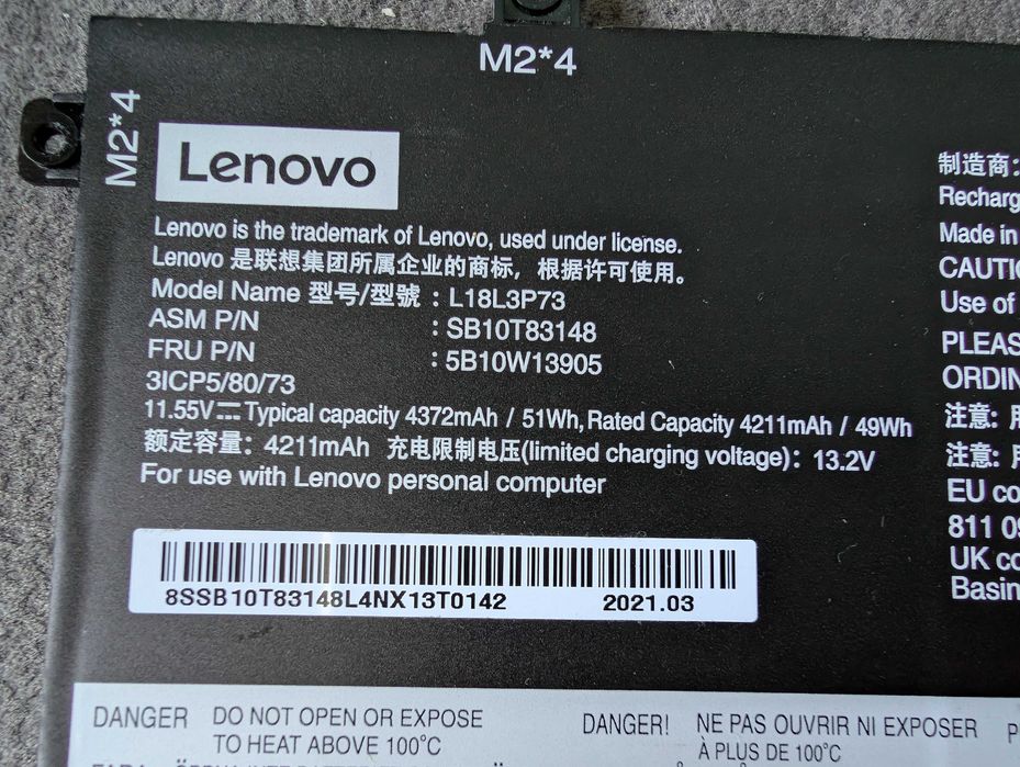 2xBaterie originala Laptop Lenovo T490 T14 in stare foarte buna.Testat