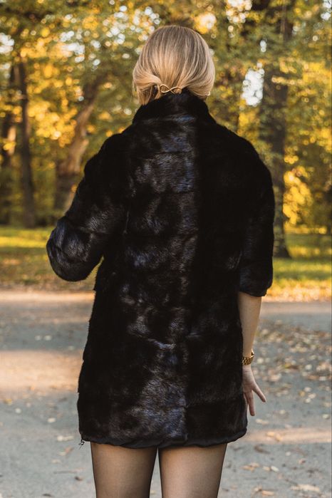 Луксозна натурална норкова шуба+подарък мече от рози