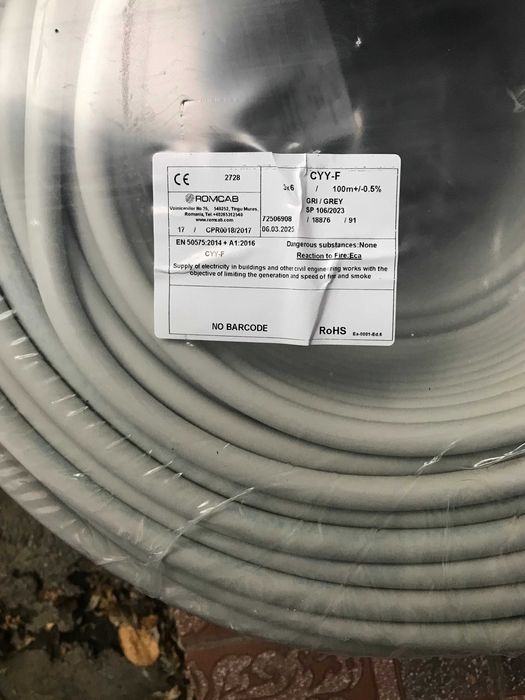 Cablu electric cupru masiv ignifug CYY-F 5x4 mm  5x2,5  mm  3x6 mm 5x6