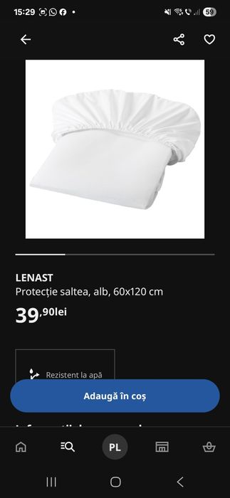 Patuț bebe impecabil myllra turcoaz și saltea inclusă
